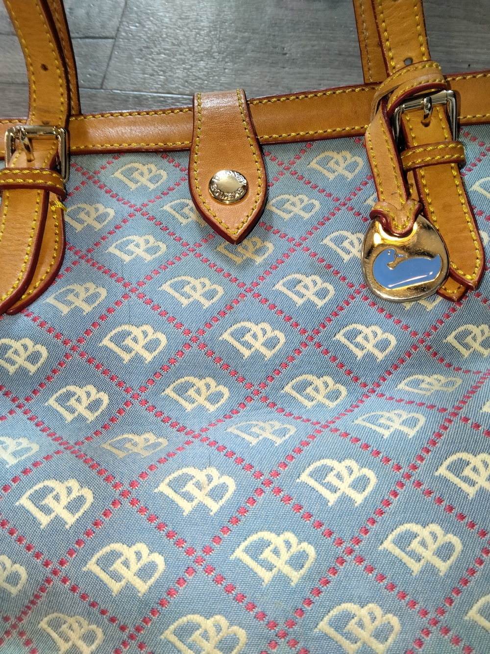Dooney & Bourke Light Blue Logo Tote with Tan Leather Trim - Picture 6 of 15